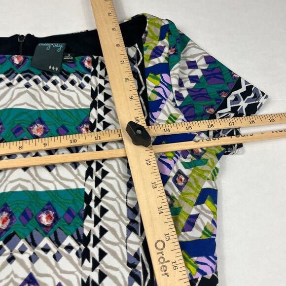 Gabby Skye Geometric Boho Mixed Print Short Sleeve Fit Flare Dress Work Sz 4 - Picture 8 of 11